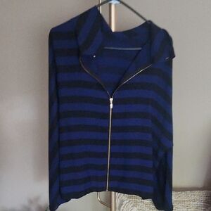 Black Label Navy and Black Striped Zip Cardigan